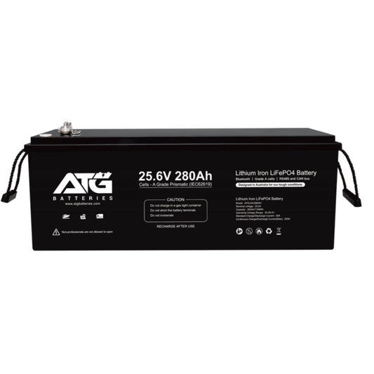 ATG 24V 280Ah lithium battery, front and side views