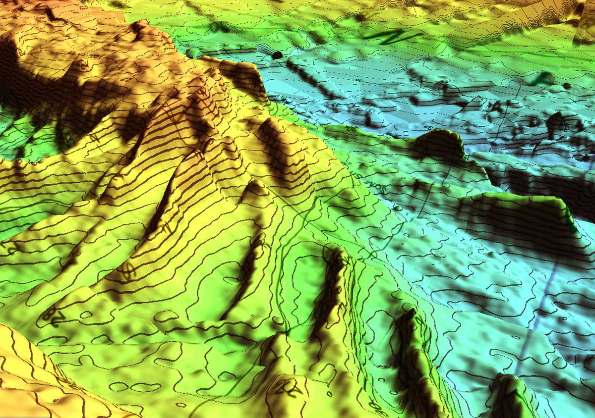 TZ Professional PBG Module: close-up of high-resolution 3D bathymetry with depth contours