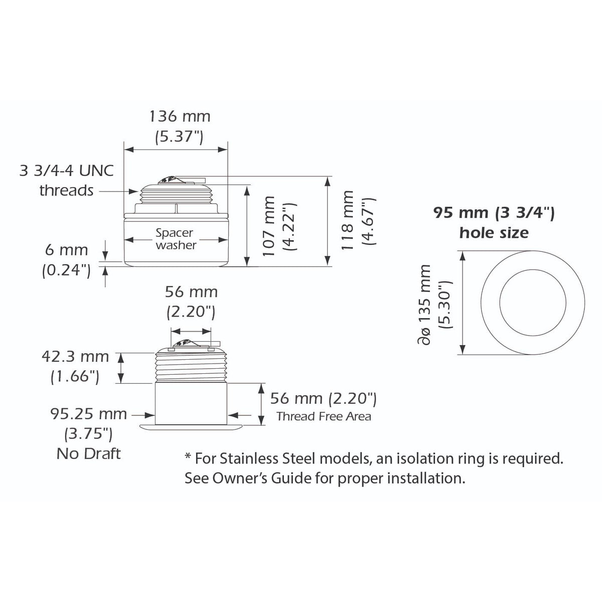 SS175H-W S/steel 1KW 150-250kHz High freq. Wide depth & temp Furuno 10 Pin Plug