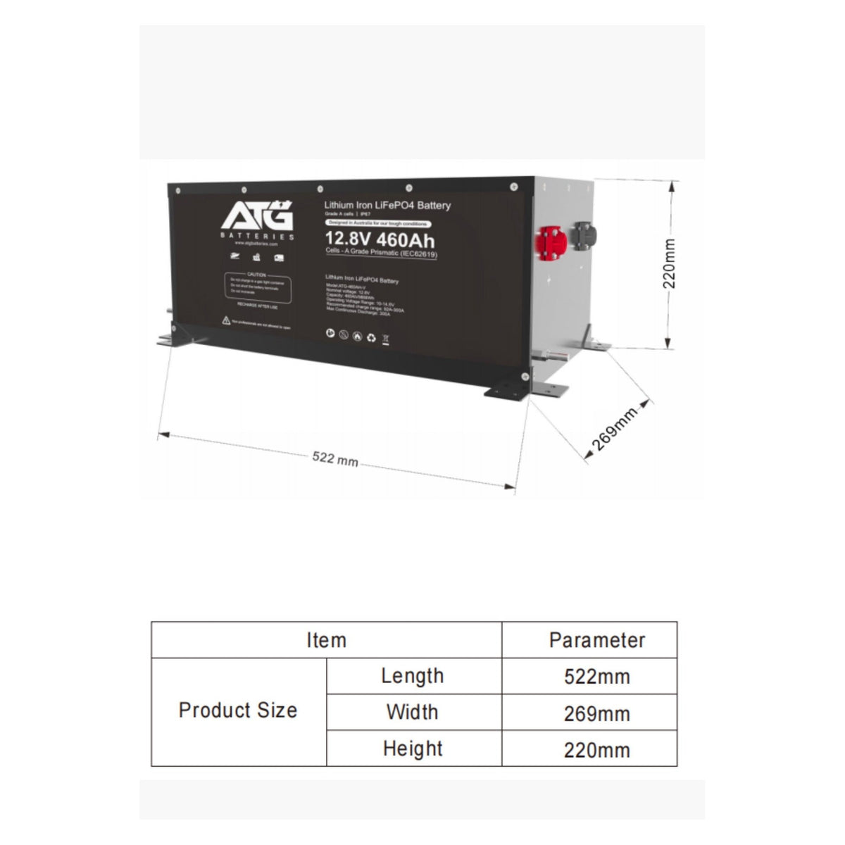 ATG 12V 460Ah lithium battery – detail view