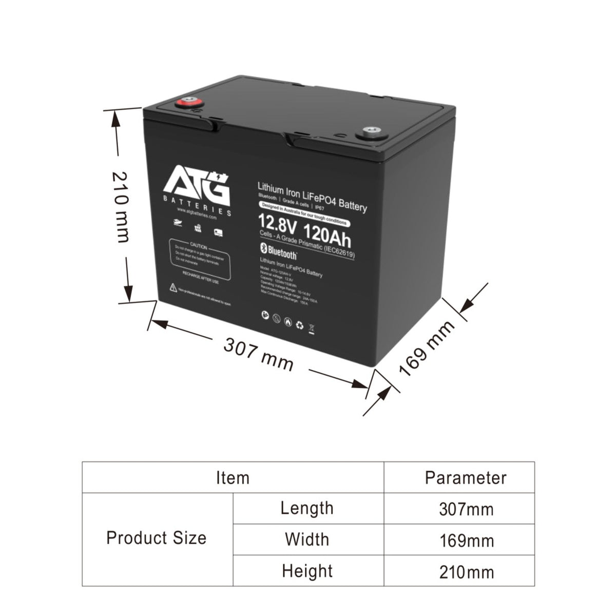 ATG Batteries 120AH 12V Lithium Iron Phosphate LiFePO4 Battery – main product image