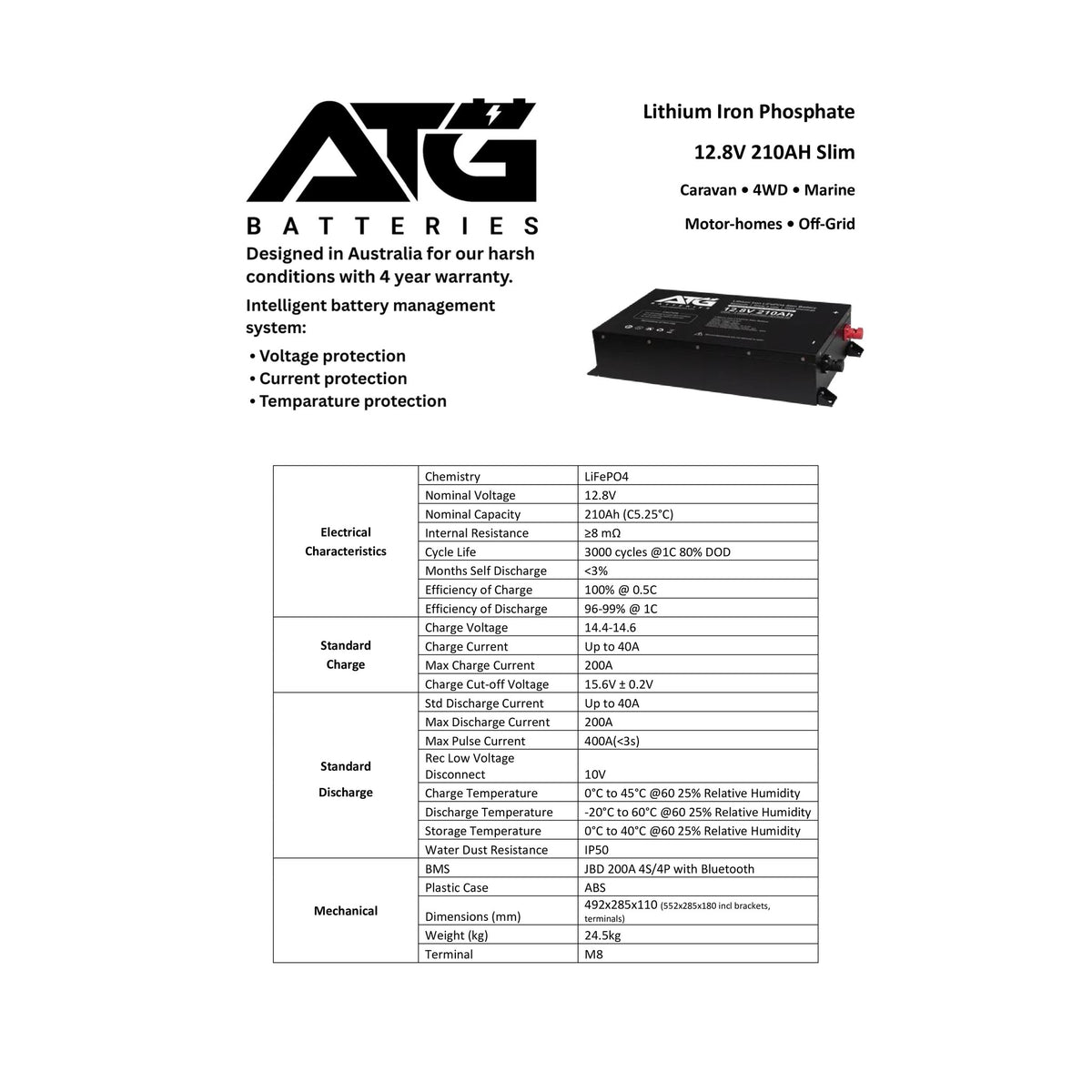 210AH Slimline 12V Lithium Battery w/bluetooth – gallery view 2