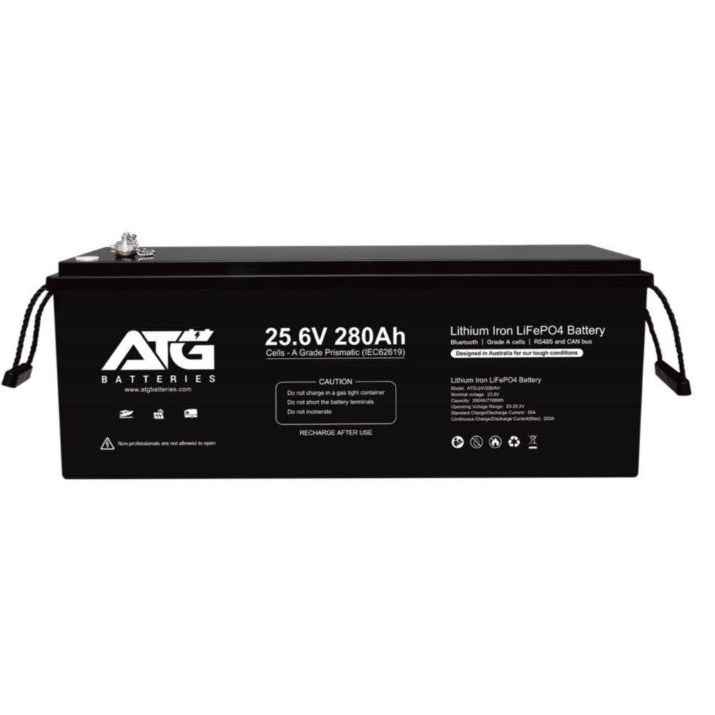 ATG 24V 280Ah lithium battery, front and side views