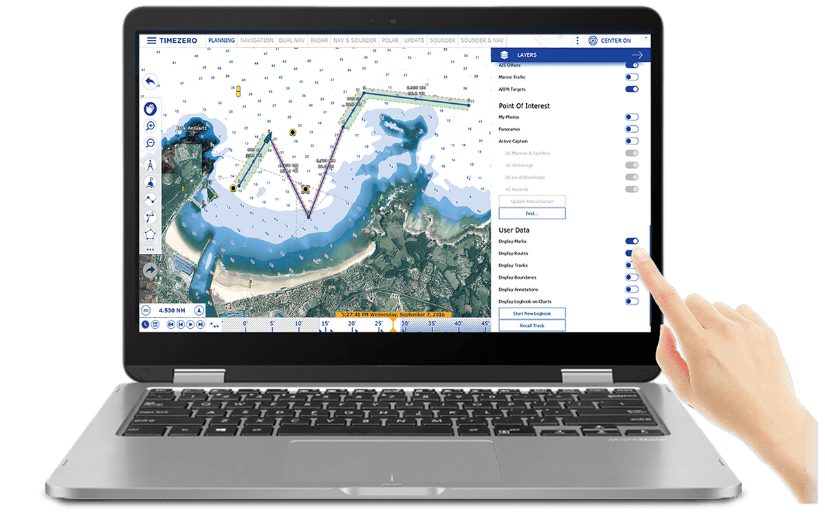 TZ Navigator v5 touch-friendly interface on a touchscreen laptop