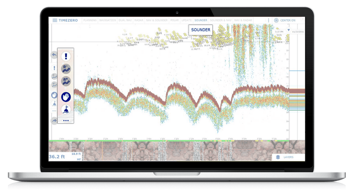 TZ Navigator v5 with the Sounder Module: chart and Furuno echo sounder