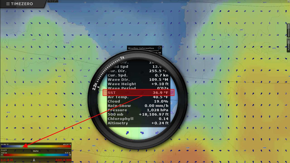 TZ Professional sea surface temperature (SST) chart overlay